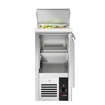 GGM Gastro Commercial Saladette Counter PREMIUM - 450mm - 102L - 1 door - open top for 1 x GN 1/1 & stainless steel hinged lid