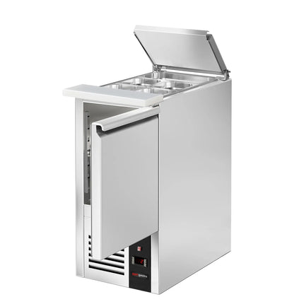 GGM Gastro Commercial Saladette Counter PREMIUM - 450mm - 102L - 1 door - open top for 1 x GN 1/1 & stainless steel hinged lid