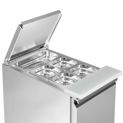 GGM Gastro Commercial Saladette Counter PREMIUM - 450mm - 102L - 1 door - open top for 1 x GN 1/1 & stainless steel hinged lid