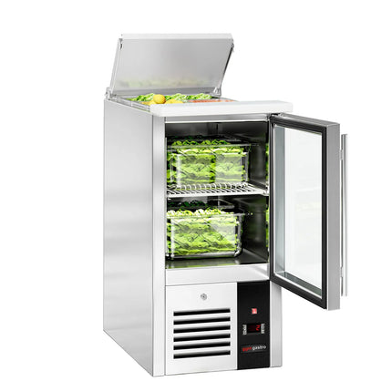 GGM Gastro Commercial Saladette Counter PREMIUM - 450mm - 102L - 1 glass door - open top for 1 x GN 1/1 & stainless steel hinged lid
