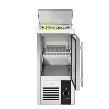 GGM Gastro Commercial Saladette Counter PREMIUM - 450mm - 102L - 1 glass door - open top for 1 x GN 1/1 & stainless steel hinged lid