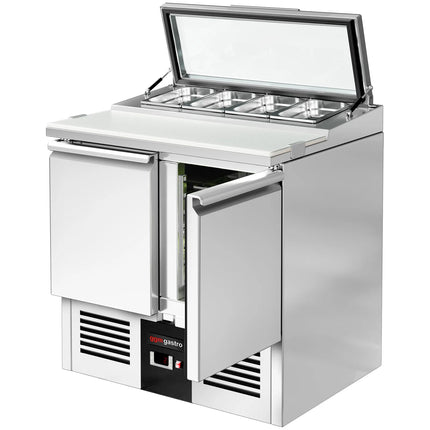 GGM Gastro Commercial Saladette Counter PREMIUM - 900mm - 159L - 2 doors - open top for 4 x GN 1/3 & glass lid