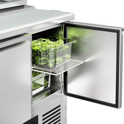 GGM Gastro Commercial Saladette Counter PREMIUM - 900mm - 159L - 2 doors - open top for 4 x GN 1/3 & glass lid