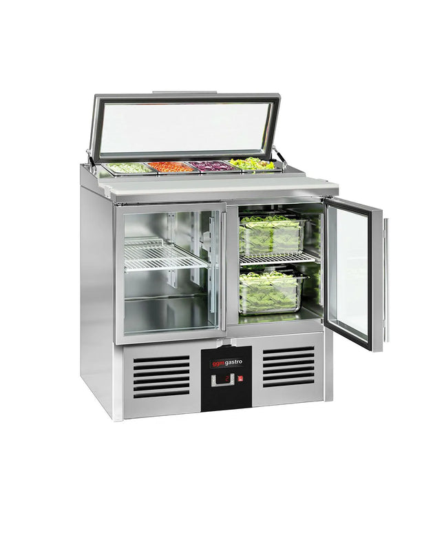 GGM Gastro Commercial Saladette Counter PREMIUM - 900mm - 159L - 2 glass doors - for 4 x GN 1/3 & glass lid