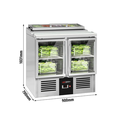 GGM Gastro Commercial Saladette Counter PREMIUM - 900mm - 159L - 2 glass doors - for 4 x GN 1/3 & glass lid