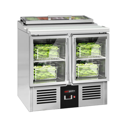 GGM Gastro Commercial Saladette Counter PREMIUM - 900mm - 159L - 2 glass doors - for 4 x GN 1/3 & glass lid