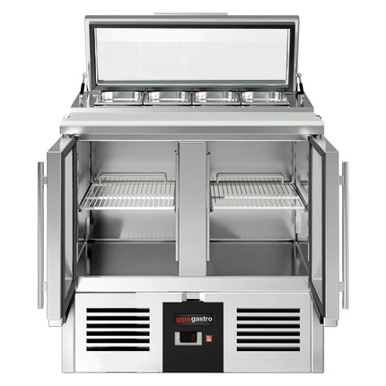 GGM Gastro Commercial Saladette Counter PREMIUM - 900mm - 159L - 2 glass doors - for 4 x GN 1/3 & glass lid