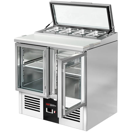 GGM Gastro Commercial Saladette Counter PREMIUM - 900mm - 159L - 2 glass doors - for 4 x GN 1/3 & glass lid