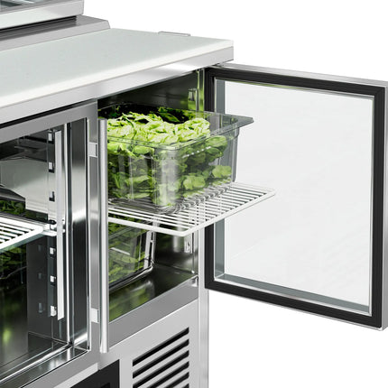 GGM Gastro Commercial Saladette Counter PREMIUM - 900mm - 159L - 2 glass doors - for 4 x GN 1/3 & glass lid