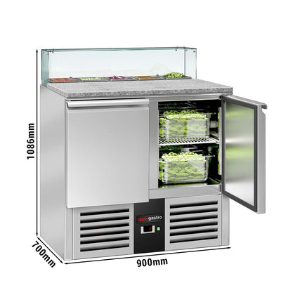 GGM Gastro Commercial Saladette Counter PREMIUM - 900mm - 240L - 2 doors - with square glass canopy for 5 x GN 1/6