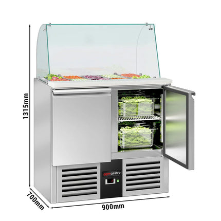 GGM Gastro Commercial Saladette Counter PREMIUM - 900mm - 240L - 2 doors - with glass canopy for 2 x GN 1/1 & 3 x GN 1/6