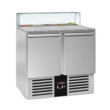 GGM Gastro Commercial Saladette Counter PREMIUM - 900mm - 240L - 2 doors - with square glass canopy for 5 x GN 1/6