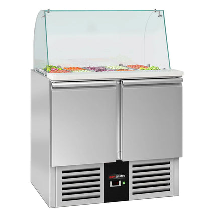 GGM Gastro Commercial Saladette Counter PREMIUM - 900mm - 240L - 2 doors - with glass canopy for 2 x GN 1/1 & 3 x GN 1/6