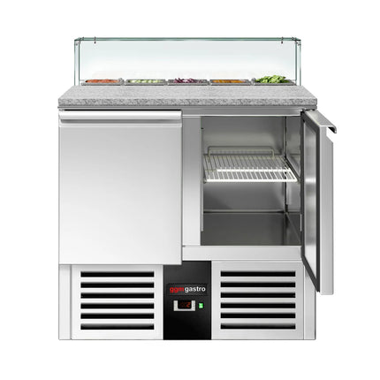 GGM Gastro Commercial Saladette Counter PREMIUM - 900mm - 240L - 2 doors - with square glass canopy for 5 x GN 1/6