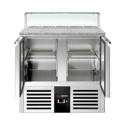 GGM Gastro Commercial Saladette Counter PREMIUM - 900mm - 240L - 2 doors - with square glass canopy for 5 x GN 1/6