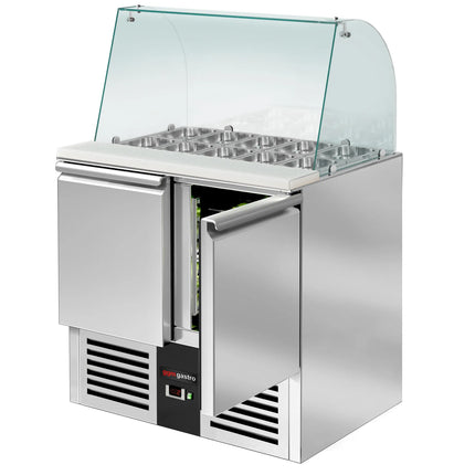GGM Gastro Commercial Saladette Counter PREMIUM - 900mm - 240L - 2 doors - with glass canopy for 2 x GN 1/1 & 3 x GN 1/6