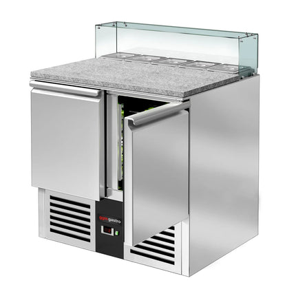 GGM Gastro Commercial Saladette Counter PREMIUM - 900mm - 240L - 2 doors - with square glass canopy for 5 x GN 1/6