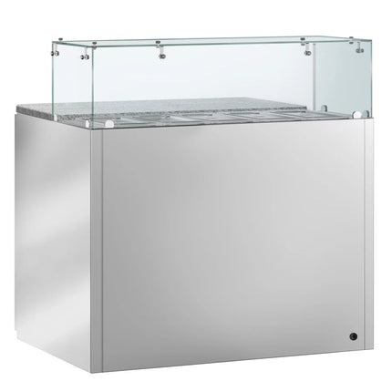 GGM Gastro Commercial Saladette Counter PREMIUM - 900mm - 240L - 2 doors - with square glass canopy for 5 x GN 1/6