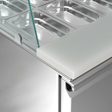 GGM Gastro Commercial Saladette Counter PREMIUM - 900mm - 240L - 2 doors - with glass canopy for 2 x GN 1/1 & 3 x GN 1/6