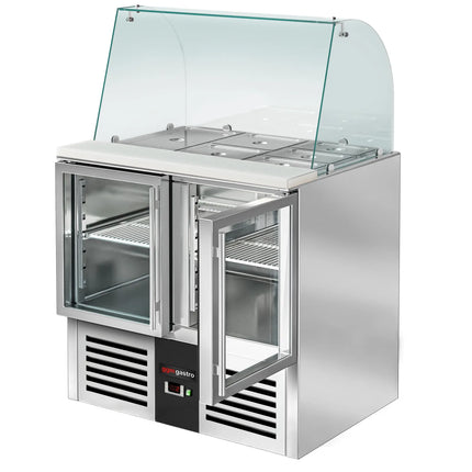 GGM Gastro Commercial Saladette Counter PREMIUM - 900mm - 288L - 2 glass doors - with glass canopy for 2 x GN 1/1 & 3 x GN 1/6