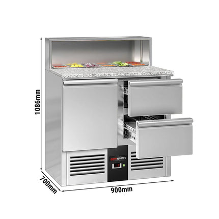 GGM Gastro Commercial Saladette Counter PREMIUM - 903mm - 240L - 1 door & 2 drawers - open top for 5 x GN 1/6 & stainless steel hinged lid