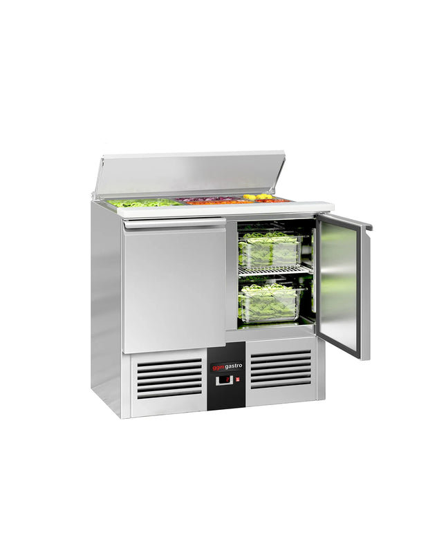 GGM Gastro Commercial Saladette Counter PREMIUM - 903mm - 240L - 2 doors - open top for 2 x GN 1/1 & 3 x GN 1/6 & stainless steel hinged lid