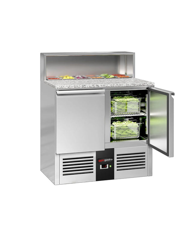 GGM Gastro Commercial Saladette Counter PREMIUM - 903mm - 240L - 2 doors - open top for 5 x GN 1/6 & stainless steel hinged lid