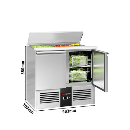 GGM Gastro Commercial Saladette Counter PREMIUM - 903mm - 240L - 2 doors - open top for 2 x GN 1/1 & 3 x GN 1/6 & stainless steel hinged lid