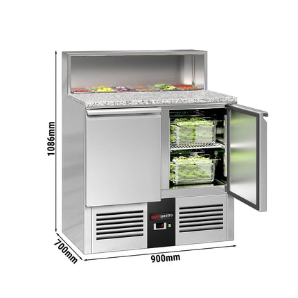 GGM Gastro Commercial Saladette Counter PREMIUM - 903mm - 240L - 2 doors - open top for 5 x GN 1/6 & stainless steel hinged lid