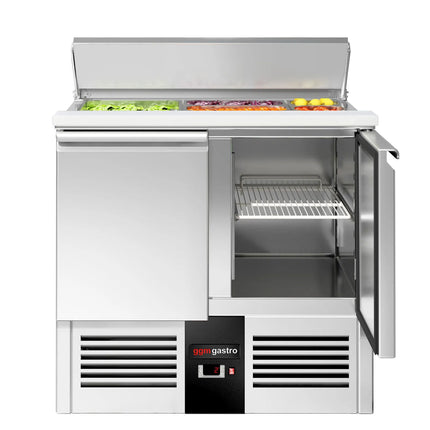GGM Gastro Commercial Saladette Counter PREMIUM - 903mm - 240L - 2 doors - open top for 2 x GN 1/1 & 3 x GN 1/6 & stainless steel hinged lid - UK