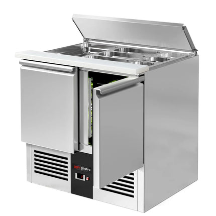 GGM Gastro Commercial Saladette Counter PREMIUM - 903mm - 240L - 2 doors - open top for 2 x GN 1/1 & 3 x GN 1/6 & stainless steel hinged lid