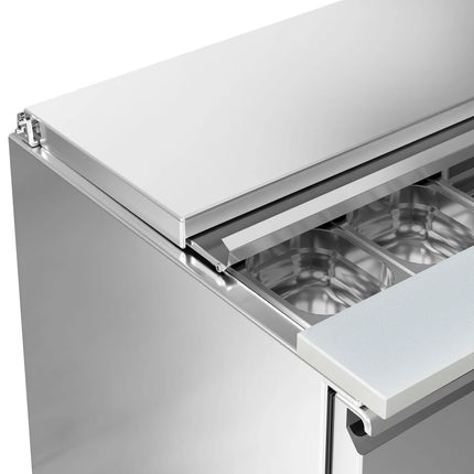 GGM Gastro Commercial Saladette Counter PREMIUM - 903mm - 240L - 2 doors - open top for 2 x GN 1/1 & 3 x GN 1/6 & stainless steel hinged lid