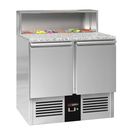 GGM Gastro Commercial Saladette Counter PREMIUM - 903mm - open top for 5 x GN 1/6 & stainless steel hinged lid - 2 doors - UK