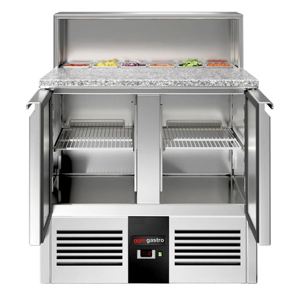 GGM Gastro Commercial Saladette Counter PREMIUM - 903mm - open top for 5 x GN 1/6 & stainless steel hinged lid - 2 doors - UK
