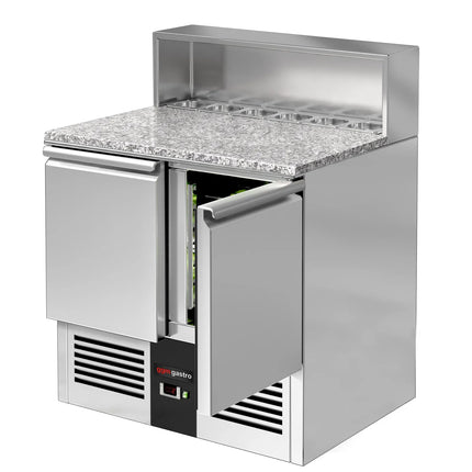 GGM Gastro Commercial Saladette Counter PREMIUM - 903mm - open top for 5 x GN 1/6 & stainless steel hinged lid - 2 doors - UK