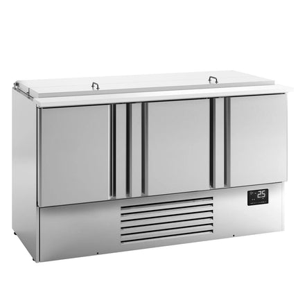 GGM Gastro Commercial Saladette Counter PREMIUM PLUS - 1460mm - 335L - 3 doors - open top for 9 x GN 1/3 & 6 x GN 1/6 & stainless steel hinged lid