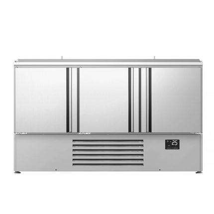 GGM Gastro Commercial Saladette Counter PREMIUM PLUS - 1460mm - 335L - 3 doors - open top for 9 x GN 1/3 & 6 x GN 1/6 & stainless steel hinged lid