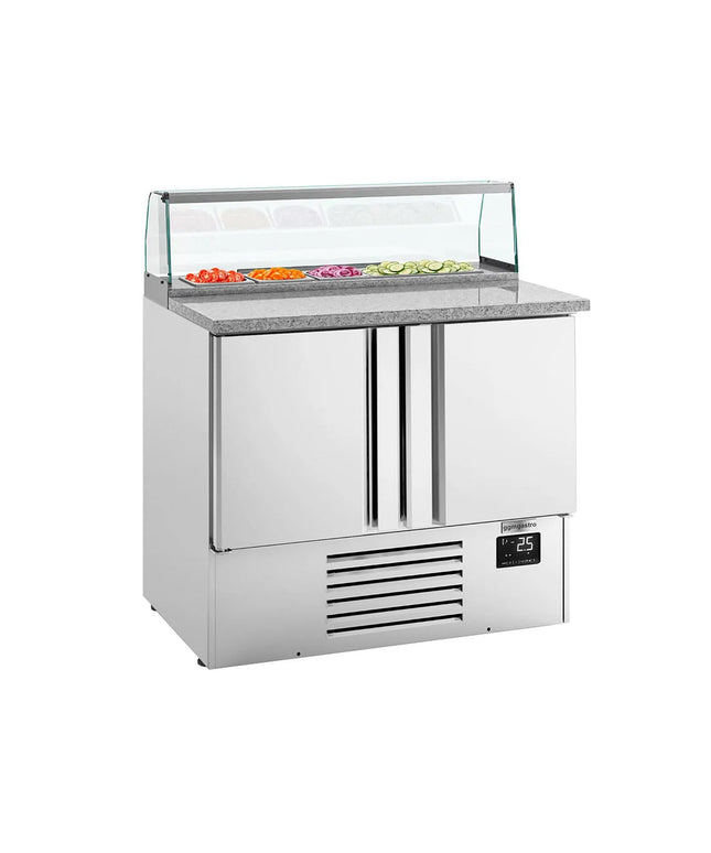 GGM Gastro Commercial Saladette Counter PREMIUM PLUS - 978mm - 230L - 2 doors - with glass canopy for 5 x GN 1/6