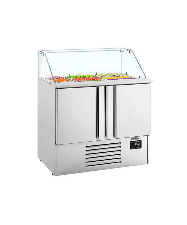 GGM Gastro Commercial Saladette Counter PREMIUM PLUS - 978mm - 230L - 2 doors - with square glass canopy for 6 x GN 1/3 & 3 x GN 1/6