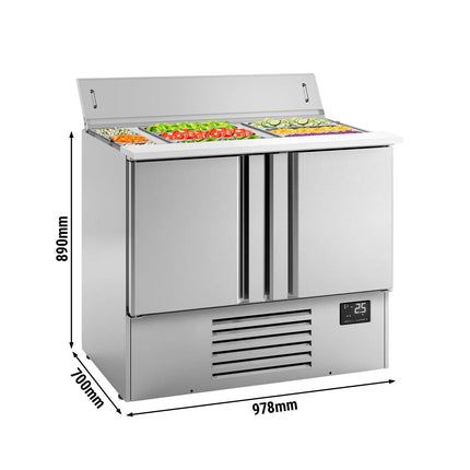 GGM Gastro Commercial Saladette Counter PREMIUM PLUS - 978mm - 230L - 2 doors - open top for 6 x GN 1/3 & 3 x GN 1/6 & stainless steel hinged lid