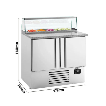 GGM Gastro Commercial Saladette Counter PREMIUM PLUS - 978mm - 230L - 2 doors - with glass canopy for 5 x GN 1/6