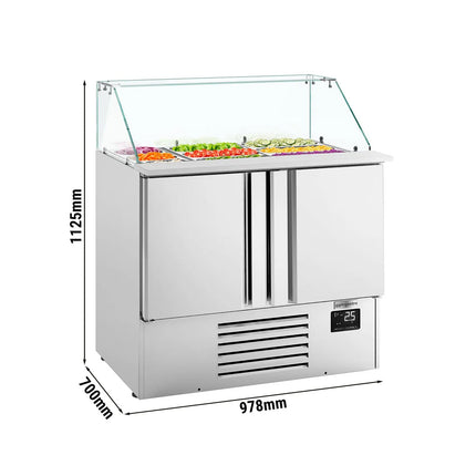 GGM Gastro Commercial Saladette Counter PREMIUM PLUS - 978mm - 230L - 2 doors - with square glass canopy for 6 x GN 1/3 & 3 x GN 1/6