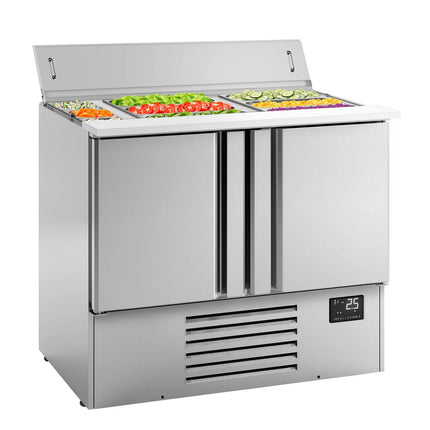 GGM Gastro Commercial Saladette Counter PREMIUM PLUS - 978mm - 230L - 2 doors - open top for 6 x GN 1/3 & 3 x GN 1/6 & stainless steel hinged lid