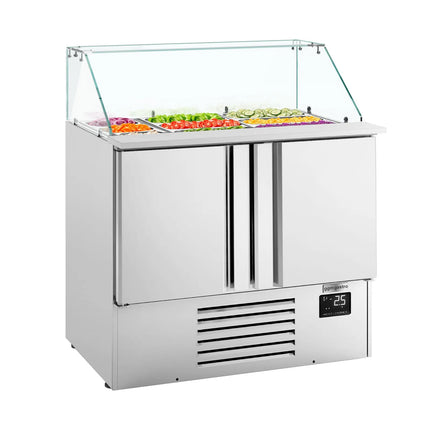 GGM Gastro Commercial Saladette Counter PREMIUM PLUS - 978mm - 230L - 2 doors - with square glass canopy for 6 x GN 1/3 & 3 x GN 1/6