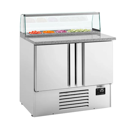 GGM Gastro Commercial Saladette Counter PREMIUM PLUS - 978mm - 230L - 2 doors - with glass canopy for 5 x GN 1/6