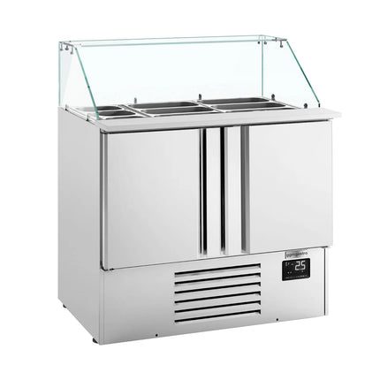 GGM Gastro Commercial Saladette Counter PREMIUM PLUS - 978mm - 230L - 2 doors - with square glass canopy for 6 x GN 1/3 & 3 x GN 1/6