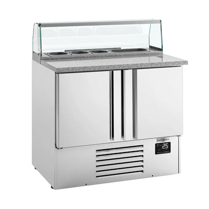 GGM Gastro Commercial Saladette Counter PREMIUM PLUS - 978mm - 230L - 2 doors - with glass canopy for 5 x GN 1/6