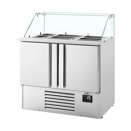 GGM Gastro Commercial Saladette Counter PREMIUM PLUS - 978mm - 230L - 2 doors - with square glass canopy for 6 x GN 1/3 & 3 x GN 1/6