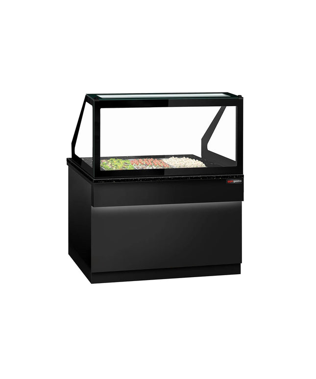 GGM Gastro Commercial Saladette Counter TORONTO - 1250mm - 800L - Black Front - 2 doors - with square glass canopy for 3 x GN 1/1 & 1 shelf - black granite worktop