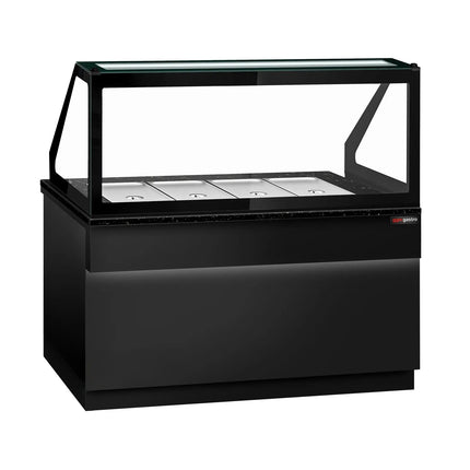 GGM Gastro Commercial Saladette Counter TORONTO - 1500mm - 1000L - Black Front - 2 doors - with square glass canopy for 4 x GN 1/1 & 1 shelf - black granite worktop